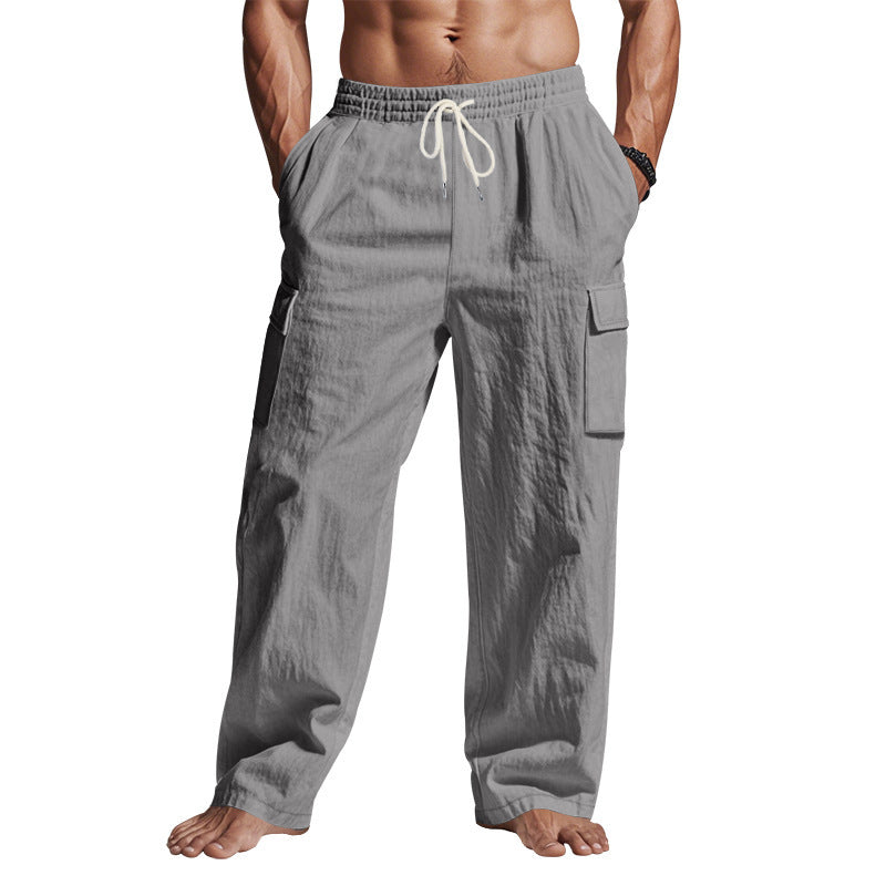 Men's Workwear Multi-pocket Straight Linen Pants Linen Thin Breathable Cargo Pants