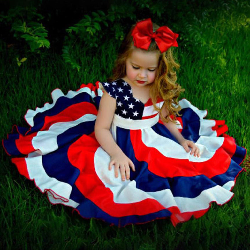 Toddler Girls' Independence Day Dress Red White & Blue Stripes Twirl Dress 4th Of July