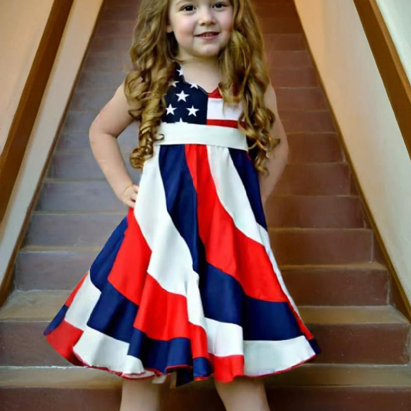 Toddler Girls' Independence Day Dress Red White & Blue Stripes Twirl Dress 4th Of July