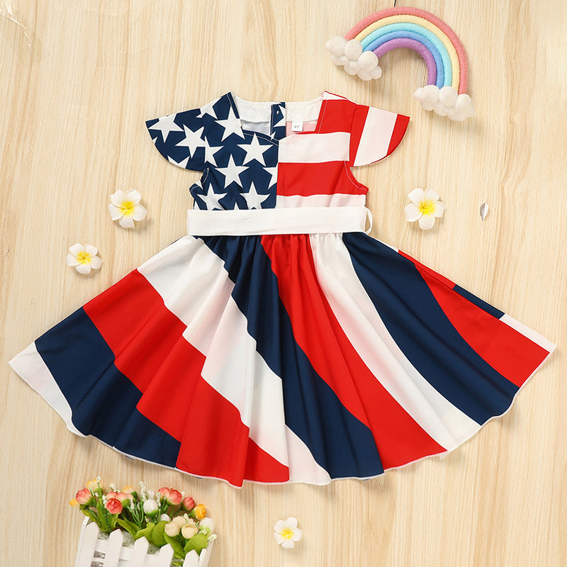 Toddler Girls' Independence Day Dress Red White & Blue Stripes Twirl Dress 4th Of July