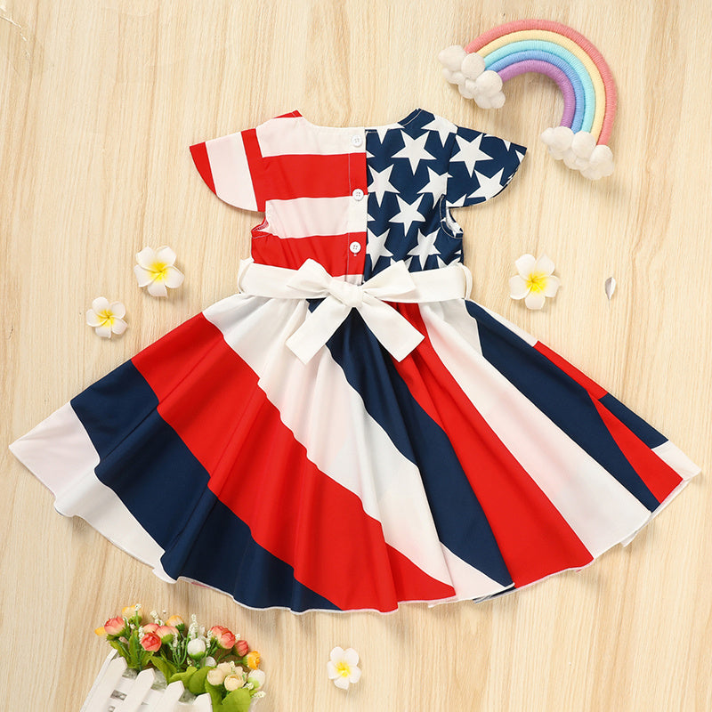 Toddler Girls' Independence Day Dress Red White & Blue Stripes Twirl Dress 4th Of July