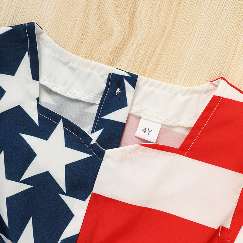 Toddler Girls' Independence Day Dress Red White & Blue Stripes Twirl Dress 4th Of July