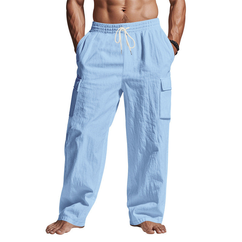 Men's Workwear Multi-pocket Straight Linen Pants Linen Thin Breathable Cargo Pants