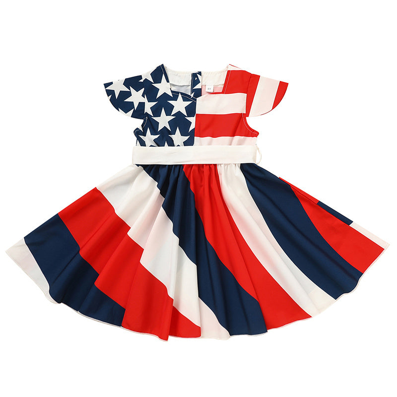 Toddler Girls' Independence Day Dress Red White & Blue Stripes Twirl Dress 4th Of July