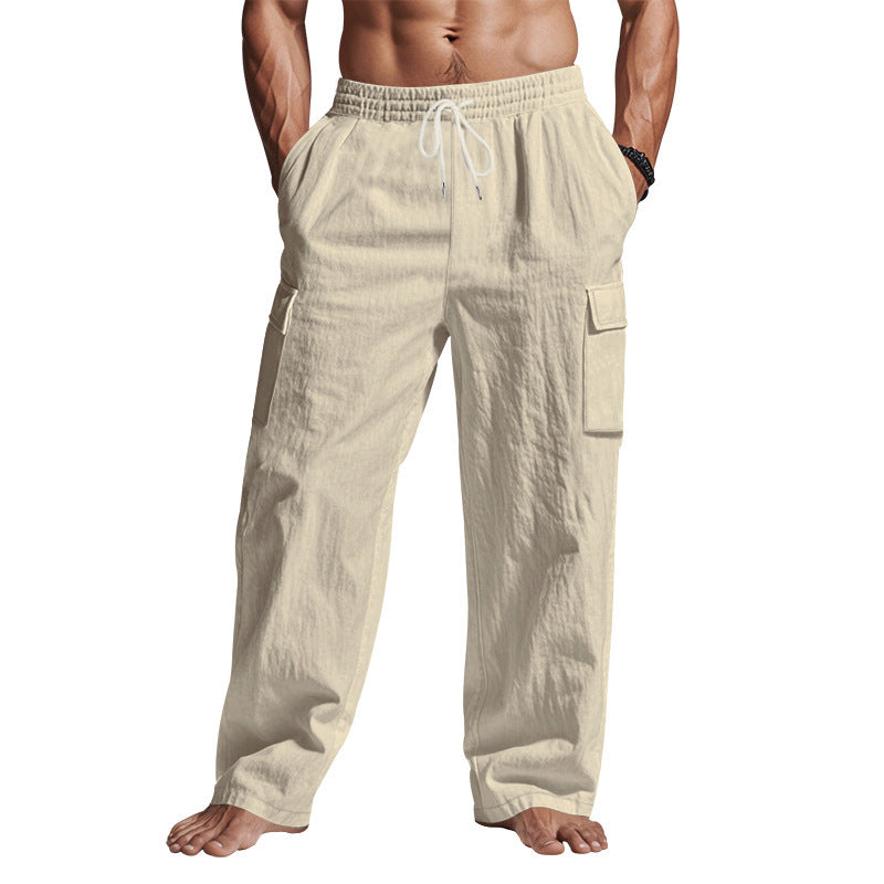 Men's Workwear Multi-pocket Straight Linen Pants Linen Thin Breathable Cargo Pants