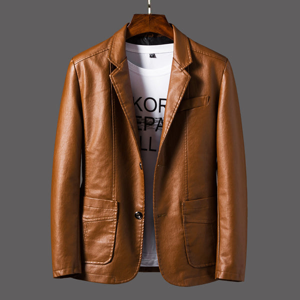 Brown leather jacket on a gray background