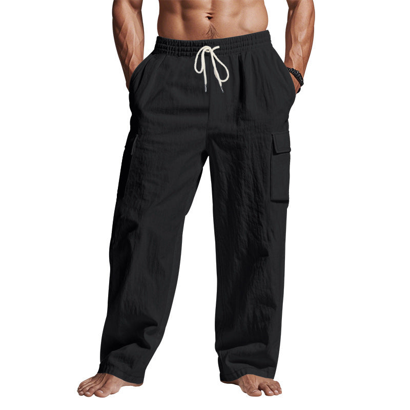 Men's Workwear Multi-pocket Straight Linen Pants Linen Thin Breathable Cargo Pants
