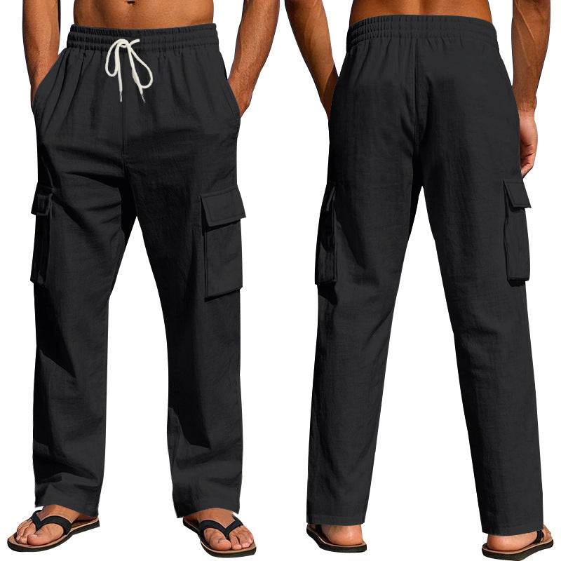Men's Workwear Multi-pocket Straight Linen Pants Linen Thin Breathable Cargo Pants